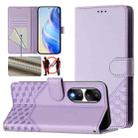 For Honor 90 Pro 5G Honeycomb Embossing RFID Leather Phone Case(Light Purple) - 1