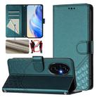 For Honor 200 Honeycomb Embossing RFID Leather Phone Case(Peacock Green) - 1