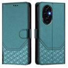 For Honor 200 Honeycomb Embossing RFID Leather Phone Case(Peacock Green) - 2