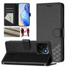 For Honor 200 Smart 5G Honeycomb Embossing RFID Leather Phone Case(Black) - 1