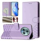 For Honor Magic5 Pro Honeycomb Embossing RFID Leather Phone Case(Light Purple) - 1