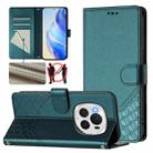 For Honor Magic6 Pro 5G Honeycomb Embossing RFID Leather Phone Case(Peacock Green) - 1