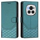 For Honor Magic6 Pro 5G Honeycomb Embossing RFID Leather Phone Case(Peacock Green) - 2