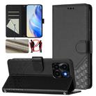 For Honor X6a 4G Honeycomb Embossing RFID Leather Phone Case(Black) - 1