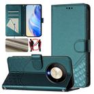 For Honor X9b 5G / Magic6 Lite 5G Honeycomb Embossing RFID Leather Phone Case(Peacock Green) - 1