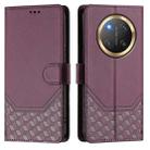 For Honor X9c 5G Honeycomb Embossing RFID Leather Phone Case(Violet) - 2