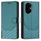 For Honor 300 5G Honeycomb Embossing RFID Leather Phone Case(Peacock Green) - 2