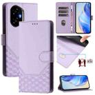 For Honor 300 5G Honeycomb Embossing RFID Leather Phone Case(Light Purple) - 1