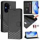 For Honor 300 Pro 5G / 300 Ultra 5G Honeycomb Embossing RFID Leather Phone Case(Black) - 1