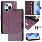For Honor Power 5G Honeycomb Embossing RFID Leather Phone Case(Violet) - 1