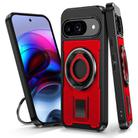 For Google Pixel 9 / 9 Pro Ring Holder Carbon Fiber PC Hybrid TPU Phone Case(Red) - 1