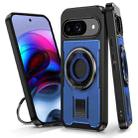 For Google Pixel 9 / 9 Pro Ring Holder Carbon Fiber PC Hybrid TPU Phone Case(Blue) - 1