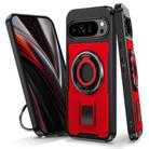 For Google Pixel 9 Pro XL Ring Holder Carbon Fiber PC Hybrid TPU Phone Case(Red) - 1