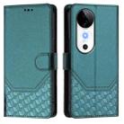 For vivo S19 Honeycomb Embossing RFID Leather Phone Case(Peacock Green) - 2