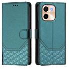 For vivo Y28 4G Honeycomb Embossing RFID Leather Phone Case(Peacock Green) - 2