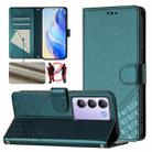 For vivo Y100 IDN / T3 5G IDN Honeycomb Embossing RFID Leather Phone Case(Peacock Green) - 1