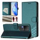 For vivo V30 5G / V30 Pro Global Honeycomb Embossing RFID Leather Phone Case(Peacock Green) - 1