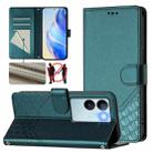 For vivo V29 5G / V29 Pro Global Honeycomb Embossing RFID Leather Phone Case(Peacock Green) - 1