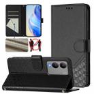 For vivo Y17s Global Honeycomb Embossing RFID Leather Phone Case(Black) - 1