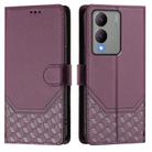 For vivo Y17s Global Honeycomb Embossing RFID Leather Phone Case(Violet) - 2