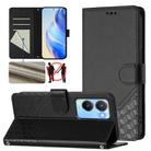 For vivo Y56 5G / Y16 4G / Y02s 4G Global Honeycomb Embossing RFID Leather Phone Case(Black) - 1