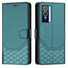 For vivo Y76 5G Honeycomb Embossing RFID Leather Phone Case(Peacock Green) - 2