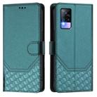 For vivo V20 / Y73 2021 Honeycomb Embossing RFID Leather Phone Case(Peacock Green) - 2