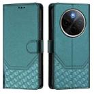 For vivo Y300 Pro Honeycomb Embossing RFID Leather Phone Case(Peacock Green) - 2