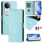 For vivo S20 5G Honeycomb Embossing RFID Leather Phone Case(Mint Green) - 1