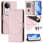 For vivo S20 5G Honeycomb Embossing RFID Leather Phone Case(Pink) - 1