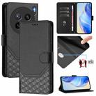 For vivo X200s 5G Honeycomb Embossing RFID Leather Phone Case(Black) - 1