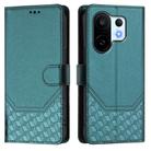 For vivo S30 Pro mini Honeycomb Embossing RFID Leather Phone Case(Peacock Green) - 2