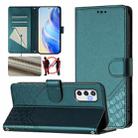 For Samsung Galaxy M52 Honeycomb Embossing RFID Leather Phone Case(Peacock Green) - 1
