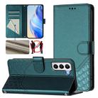 For Samsung Galaxy S21+ 5G Honeycomb Embossing RFID Leather Phone Case(Peacock Green) - 1