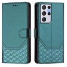 For Samsung Galaxy S21 Ultra 5G Honeycomb Embossing RFID Leather Phone Case(Peacock Green) - 2