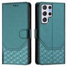 For Samsung Galaxy S22 Ultra 5G Honeycomb Embossing RFID Leather Phone Case(Peacock Green) - 2