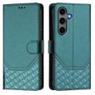 For Samsung Galaxy S25 5G Honeycomb Embossing RFID Leather Phone Case(Peacock Green) - 2