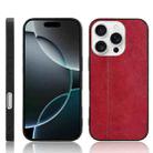 For iPhone 16 Pro Cow Pattern Sewing Back Cover Phone Case(Red) - 1