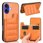 For iPhone 16 Cow Pattern Sewing Card Bag Phone Case(Orange) - 1