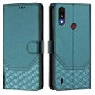 For Motorola Moto E7 Power 2021 Honeycomb Embossing RFID Leather Phone Case(Peacock Green) - 2