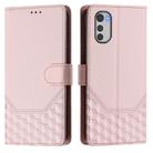 For Motorola Moto E32 4G Oversea Honeycomb Embossing RFID Leather Phone Case(Pink) - 2