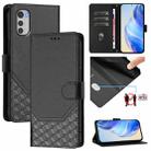 For Motorola Moto E32 4G Oversea Honeycomb Embossing RFID Leather Phone Case(Black) - 1