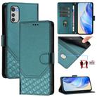 For Motorola Moto E32 4G Oversea Honeycomb Embossing RFID Leather Phone Case(Peacock Green) - 1