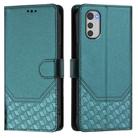 For Motorola Moto E32 4G Oversea Honeycomb Embossing RFID Leather Phone Case(Peacock Green) - 2