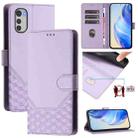 For Motorola Moto E32 4G Oversea Honeycomb Embossing RFID Leather Phone Case(Light Purple) - 1