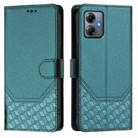 For Motorola Moto G54 Brazil / G54 5G EU Honeycomb Embossing RFID Leather Phone Case(Peacock Green) - 2