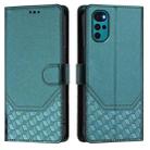 For Motorola Moto E32 India / G22 4G Honeycomb Embossing RFID Leather Phone Case(Peacock Green) - 2