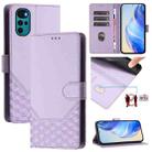 For Motorola Moto E32 India / G22 4G Honeycomb Embossing RFID Leather Phone Case(Light Purple) - 1