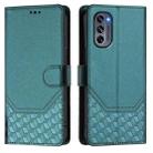 For Motorola Moto G62 5G Global / India Honeycomb Embossing RFID Leather Phone Case(Peacock Green) - 2