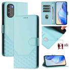 For Motorola Moto G71 5G Honeycomb Embossing RFID Leather Phone Case(Mint Green) - 1